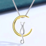 925 Silver Japanese Cat on Moon Necklace Female Clavicle Chain