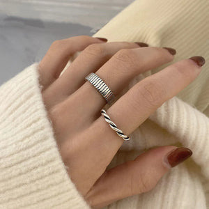 925 Silver Geometric Twist Woven Open Ring Retro Jewelry