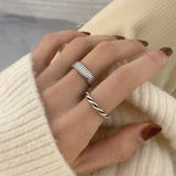 925 Silver Geometric Twist Woven Open Ring Retro Jewelry