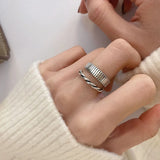 925 Silver Geometric Twist Woven Open Ring Retro Jewelry