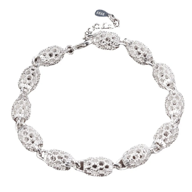 925 Sterling Silver Lantern Hollow Flower Bracelet