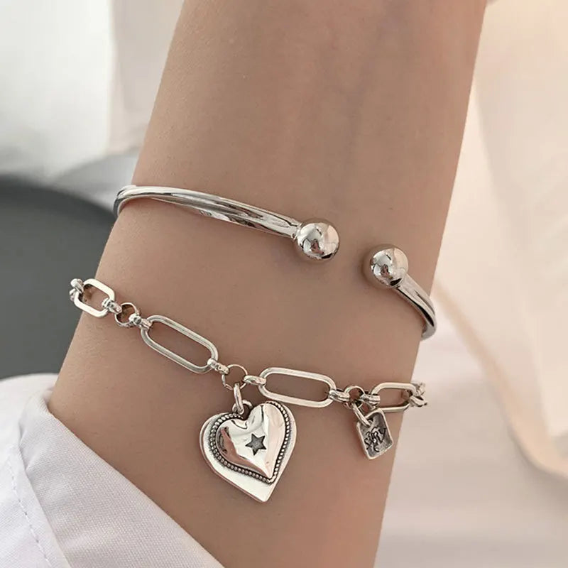 925 Silver LOVE Heart Bracelets Vintage Party Jewelry