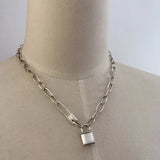 925 Silver Lock Pendant Necklace Thick Chain Party Accessories