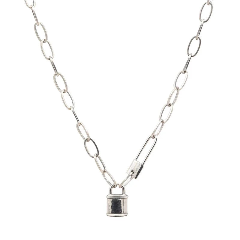 925 Silver Lock Pendant Necklace Thick Chain Party Accessories
