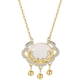 925 Silver Longevity Lock Necklace Women Auspicious Clouds Peace Chain
