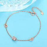 925 Silver Love Double Button Zircon Bead Bracelet Women Chain Charm Gift
