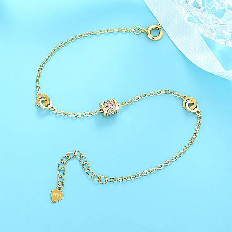 925 Silver Love Double Button Zircon Bead Bracelet Women Chain Charm Gift