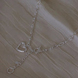 925 Silver Love Heart Asymmetry Necklace Hip Hop Street Jewelry