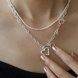 925 Silver Love Heart Asymmetry Necklace Hip Hop Street Jewelry
