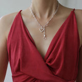 925 Silver Love Heart Asymmetry Necklace Hip Hop Street Jewelry