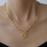 925 Silver Love Heart Asymmetry Necklace Hip Hop Street Jewelry
