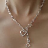 925 Silver Love Heart Asymmetry Necklace Hip Hop Street Jewelry