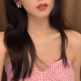 925 Silver Love Heart Locks Pearls Necklace Sweet Jewelry