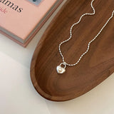 925 Silver Love Heart Locks Pearls Necklace Sweet Jewelry