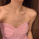 925 Silver Love Heart Locks Pearls Necklace Sweet Jewelry