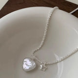 925 Silver Love Heart Pearl Star Necklace Choker