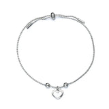 925 Sterling Silver Love Heart Pendant Bracelet Adjustable Ball