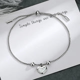 925 Sterling Silver Love Heart Pendant Bracelet Adjustable Ball