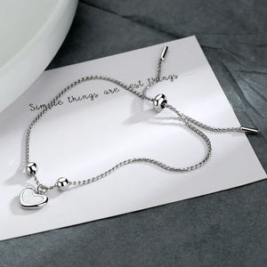 925 Sterling Silver Love Heart Pendant Bracelet Adjustable Ball
