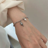925 Silver Lucky Cat Bell Bracelet Women Party Gift Jewelry