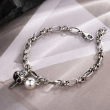 925 Silver Lucky Cat Bell Bracelet Women Party Gift Jewelry