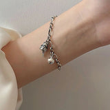925 Silver Lucky Cat Bell Bracelet Women Party Gift Jewelry