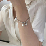 925 Silver Lucky Cat Bell Bracelet Women Party Gift Jewelry