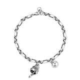 925 Silver Lucky Cat Bell Bracelet Women Party Gift Jewelry