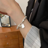 925 Silver Geometry Bracelet with Letter Bead Peace Jewelry