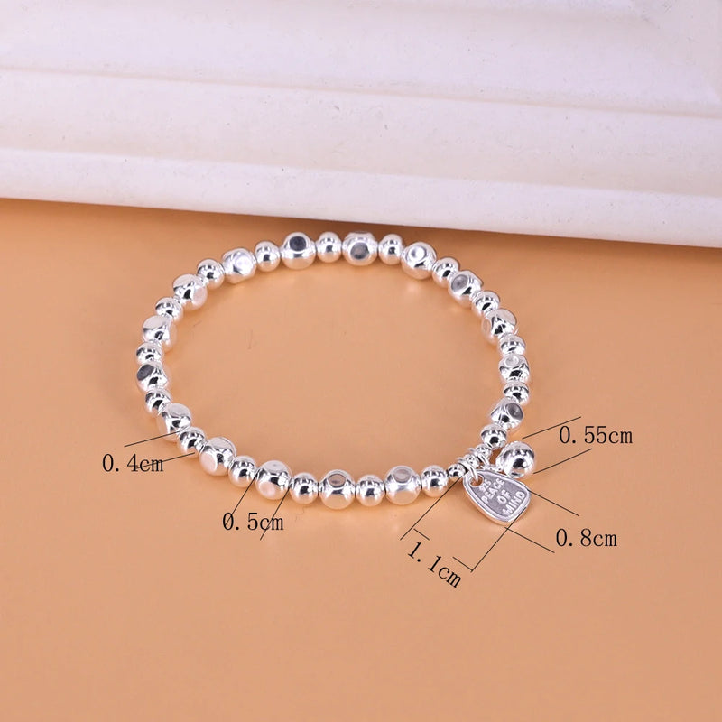 925 Silver Geometry Bracelet with Letter Bead Peace Jewelry