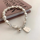 925 Silver Geometry Bracelet with Letter Bead Peace Jewelry