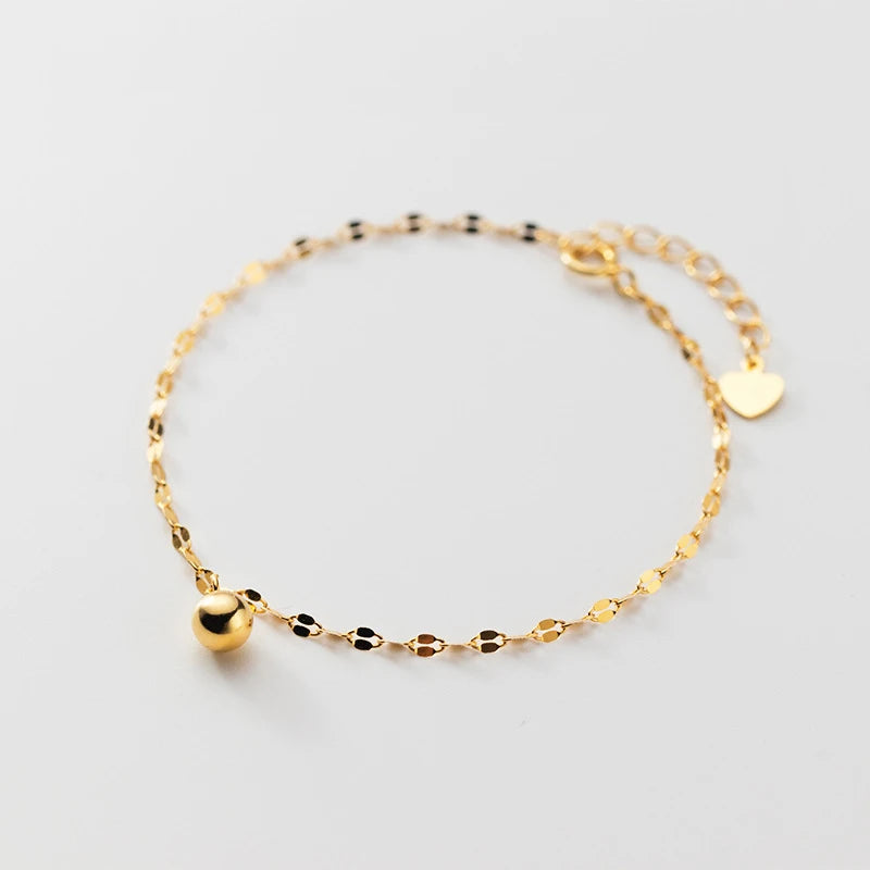 925 Silver Golden Beads Anklet for Women Beach Party Bracelet Jewelry