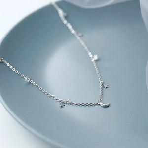 925 Silver Moon Star Zircon Necklace for Women Choker Student