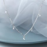 925 Silver Moon Star Zircon Necklace for Women Choker Student