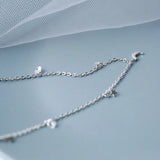 925 Silver Moon Star Zircon Necklace for Women Choker Student