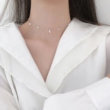 925 Silver Moon Star Zircon Necklace for Women Choker Student