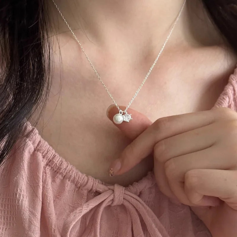 925 Silver Necklace Pearl Zircon Romantic Jewelry