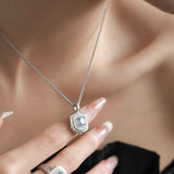 925 Silver Necklace Geometry Square Zircon Jewelry Gift