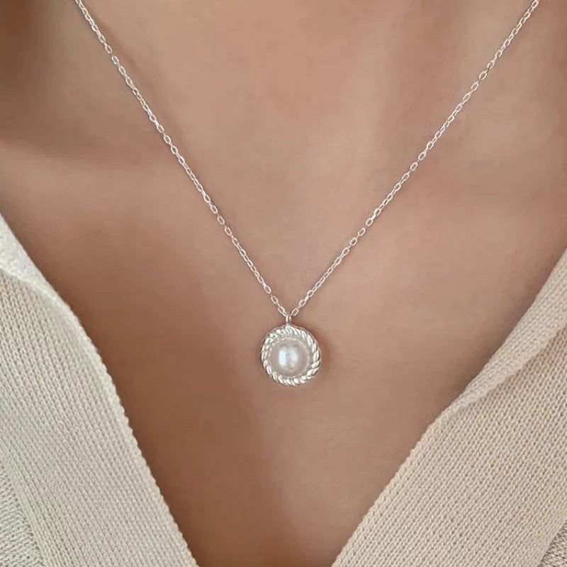 925 Silver Necklace Pearl Chain Romantic Jewelry