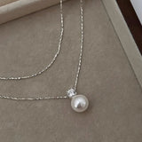 925 Silver Necklace Pearl Zircon Sweet Jewelry