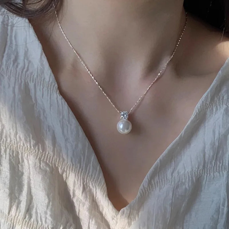925 Silver Necklace Pearl Zircon Sweet Jewelry