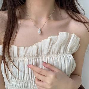 925 Silver Necklace Pearl Zircon Sweet Jewelry