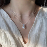 925 Silver Necklace Pearl Zircon Sweet Jewelry