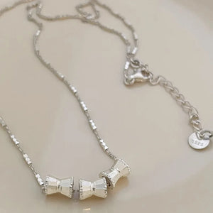 925 Silver Necklace for Women Girl Frosting Hourglass Bead Jewelry