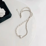 925 Silver Necklace Women GirlLove Heart Pearl Asymmetry Special Jewelry
