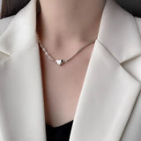 925 Silver Necklace Women GirlLove Heart Pearl Asymmetry Special Jewelry