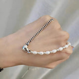 925 Silver Necklace Women GirlLove Heart Pearl Asymmetry Special Jewelry