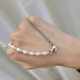925 Silver Necklace Women GirlLove Heart Pearl Asymmetry Special Jewelry