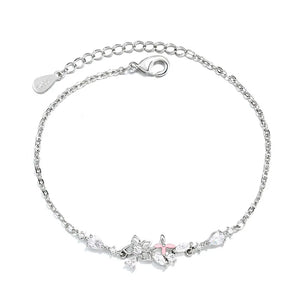 925 Sterling Silver Diamond Flower Bracelet