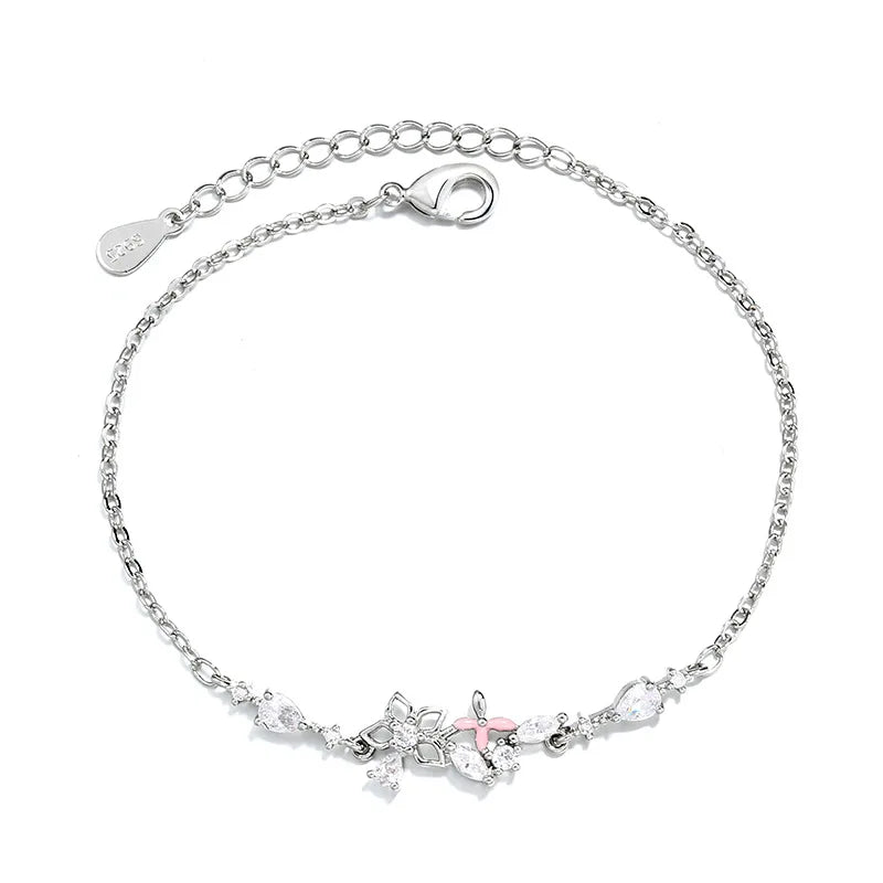 925 Sterling Silver Diamond Flower Bracelet